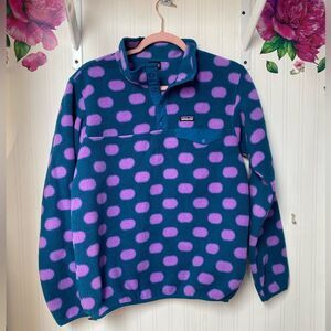 Patagonia  Synchilla Girls Pullover Polka Dot Teal Pink Size XXL